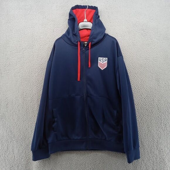 USA Soccer‎ Jacket Mens XL Blue Full Zip Fleece Hoodie USA Patch Warmup - Picture 1 of 7
